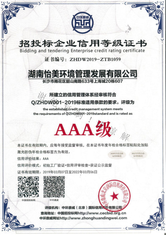 AAA級信用企業證書